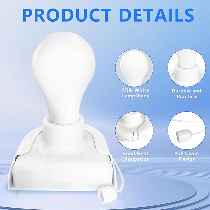 Stick-Up Light Bulb for Closet, 4Pack Battery Operated LED Light Bulb with Pull Chain, Wireless Self Adhesive Wall Mounted Lamp Fixtures for Cabinet Bedroom Living Room Kitchen, Milk White