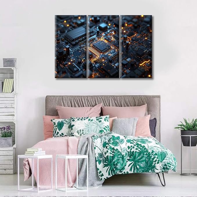 Wall Art Circuit Board Pictures Painting on Canvas Prints Motherboard Digital Chip for Home Office Bedroom Living Room Kitchen Artwork Wall Decor Framed Pictures Ready to Hang (42"Wx28"H)