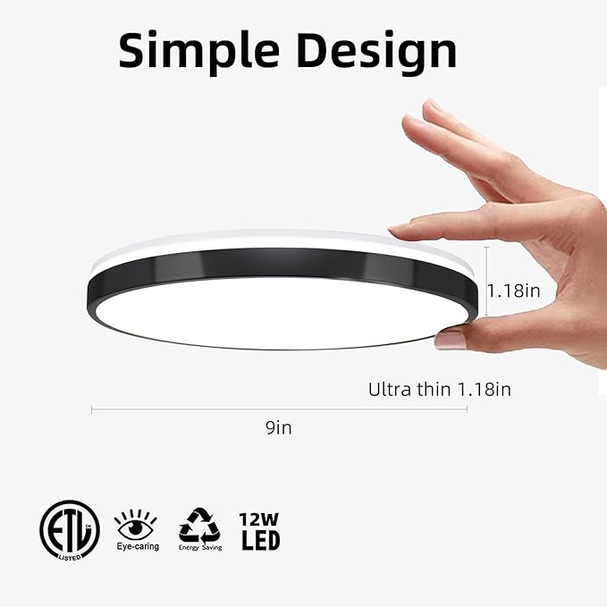 HOREVO 24W LED Ceiling Lamp Black Flush Mount Ceiling Light Fixture with Bluetooth Speaker with Remote Control,RGB Color Changing Light for Bedroom,Living Room,Kid's Rooms,Kitchen.(Need Wired)