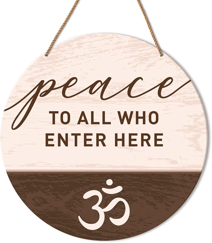 Blessing Sign for Front Door Decor, Zen Den Room Wall Decor Meditation Spiritual Room Door Wooden Hanging Sign Decorations, housewarming gift for New Home House Apartment, Peace to All Who Enter Here
