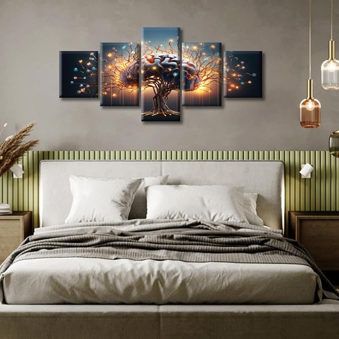 Human Brain Canvas Wall Art for Living Room Artificial Intelligence Modern Painting Nervous System Futuristic Technology Picture for Bedroom Office Home Wall Decorations Frame, (50"Wx24"H)