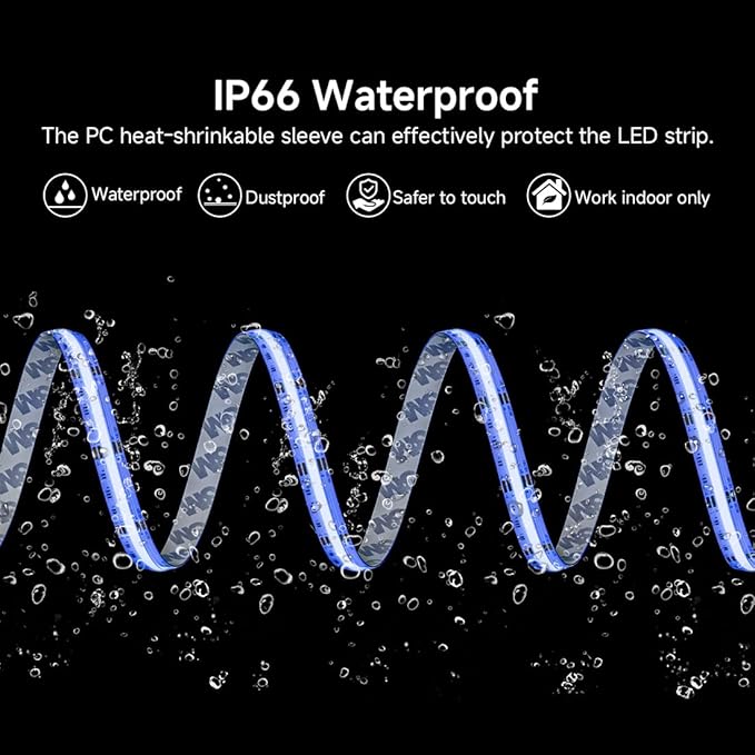 BTF-LIGHTING FCOB COB RGB LED Strip Light, UL Listed, IP66 840LEDs/m High Density Flexible Color Changing Light, DC24V 16.4FT 10mm Width for Bedroom Cabinet Home Indoor Decor(No Adapter or Controller)