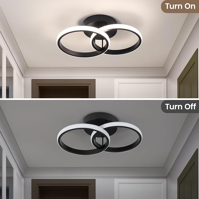 CANEOE Round Modern Led Ceiling Light Fixtures, 4500K Neutral Light Hallway Light Fixtures Ceiling, Bathroom Close to Ceiling Lights for Corridor Stair Aisle Lamps (Black, 1 Pack)