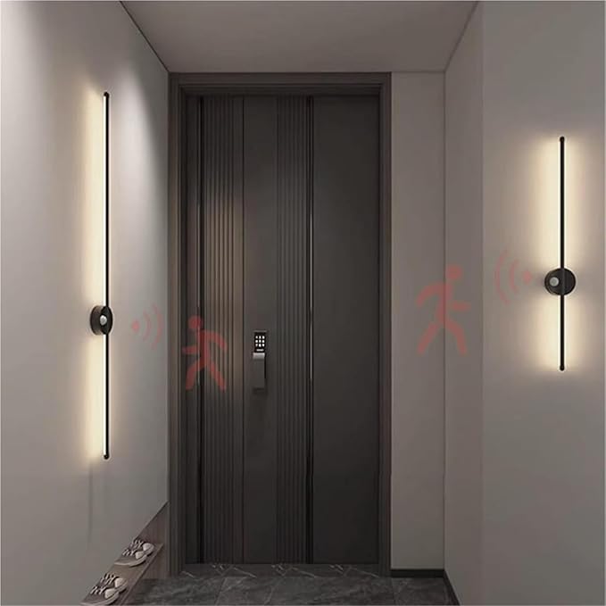 LED Long Strip Wall Lights with Motion Sensor Wall Lamp 3000K/4000K/6000K Wall Modern Simple Aluminum Mounted Indoor Bedside Decoration Light Living Room(Black Neutral Light,80cm)