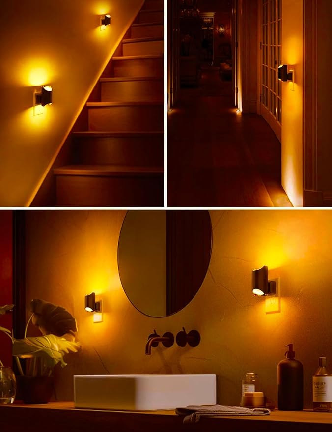 L LOHAS LED Night Light, Amber & Yellow Night Lights Plug into Wall, Dimmable Light Sensor, Soft Night Light, Sleep Light for Kids, Warm Night Light for Bedroom, Hallway, Bathroom, 2 Pack
