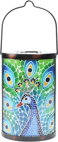 Afirst Hanging Solar Lantern Outdoor Glass Peacock Lights Waterproof LED Lamp for Garden Yard Tree Desk Decor