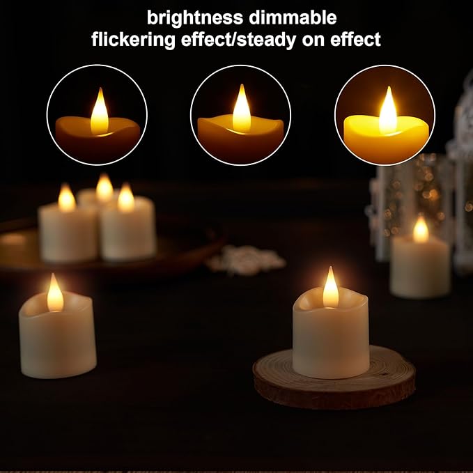 IMAGE 12-Pack Rechargeable Tea Lights Candles with Timer & Remote, Realistic 3D Flickering LED Votive Candles Realistic 3D Flickering LED Votive Candles Fall Wedding Table Centerpieces(2.1”x 1.5”)