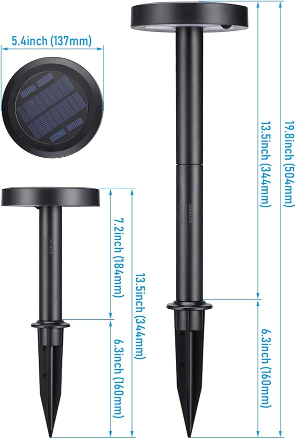 LEONLITE 2CCT Solar Powered Path Lights, 50/100% Dimmable, Auto Dusk to Dawn Landscape Pathway Lights for Sidewalk, Driveway, Garden, 2700K Soft White /4000K Cool White, IP65, 120lm, Black, Pack of 6