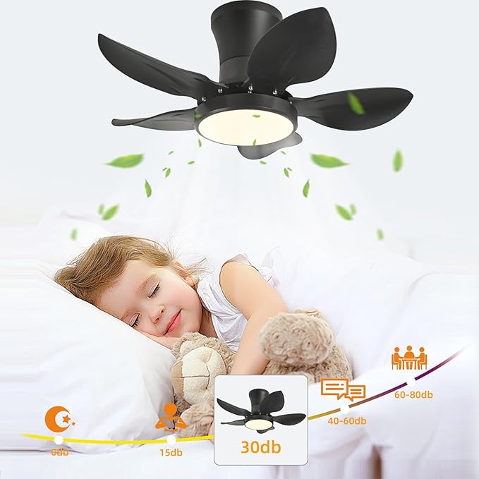 Ceiling Fans with Lights, Low Profile Ceiling Fan Light and Remote/APP Control, 6 Speeds Adjust, LED Dimmable 3 Color Changing, Modern Flush Mount Fandelier Ceiling Fan for Bedroom