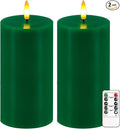 Green Flameless Candles, Set of 2 7"x3" Flickering LED Candles with Remote & Timer, Dimmable Electric Pillar Candles Battery Operated, Candles Light for Home St. Patrick's Christmas Decor (Green)