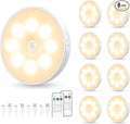 Motion Sensor Puck Light with Remote, Wireless Dimmable Under Cabinet Lighting, Rechargeable Magnetic Closet Night Light, 8-Pack, Warm White