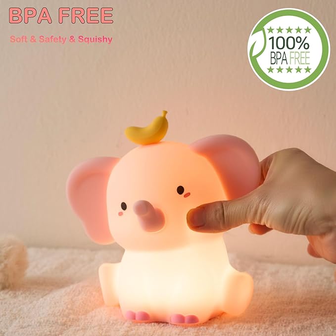 Elephant Lamp, Elephant Cute Night Light Gifts, Rechargeable Bedside Nightlight, Dimmable Squishy Silicone Animal Touch Lamp, Baby Room Decor, Small Night Light for Kids Teens Boys Girls Lovers