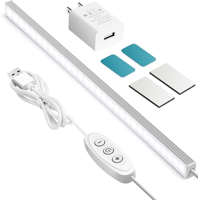 Under Cabinet Lights, 12 Inch Plug in Light Bar, LED Closet Light, 6000K Cool White Light, Ultra Thin Dimmable Light Bar, Suitable for Kitchen/Desk/Closet/Workbench