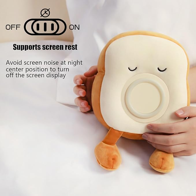 Cute Toast, Digital Alarm Clock Lamp, Bedside Desk Accessory, Rechargeable Plush Nightlight with Adjustable Timer Dimmable Glow, Home Decor Gadget, Bedroom Living Room Office Study Table
