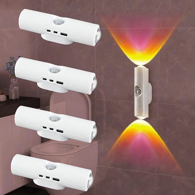 Rechargeable Smart LED Motion Sensor Ambient Light, Punch-Free Color Changing Motion Sensor Light for Stairs, Wardrobe, Cabinet (4Pcs,White, 7-Color Changing)