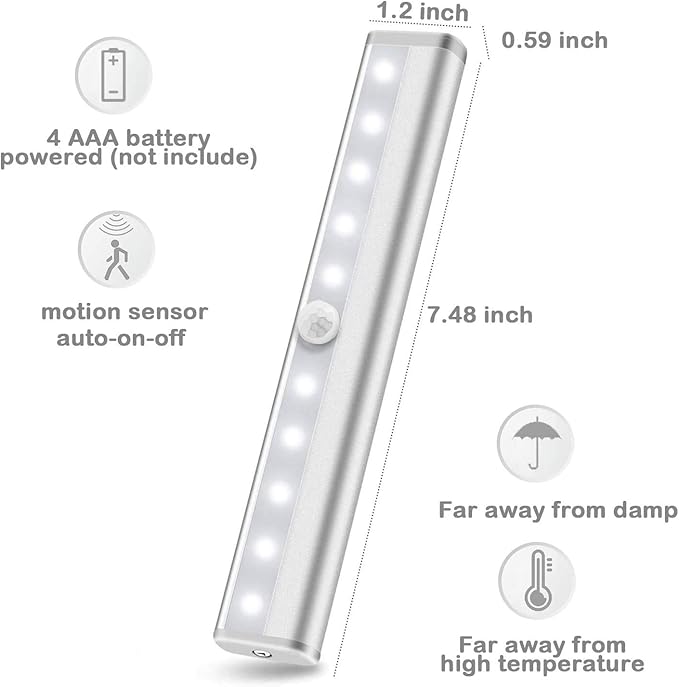 Lock Connection™ - LED Motion Activated Cabinet Light. Stick-on Anywhere/Battery Operated 10 LED Motion Sensor (Blue Qty 10 pcs)