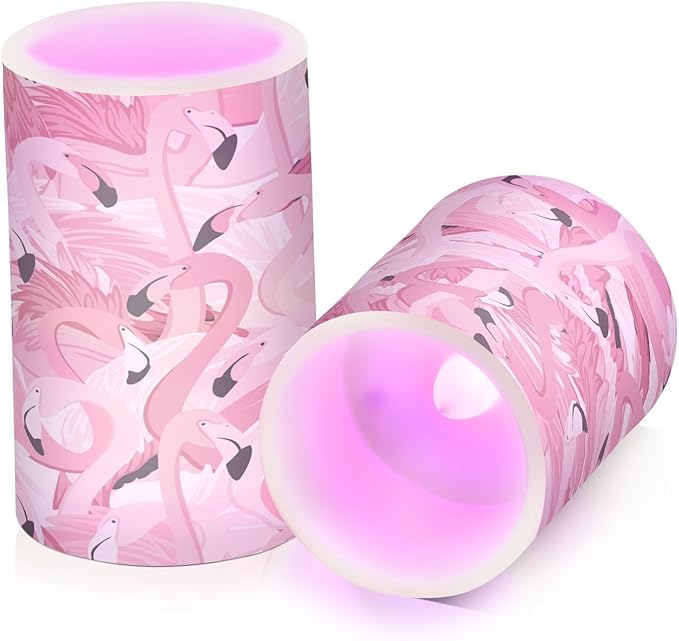 Pink Flamingos Flameless Candles Color Changing LED Candles with Remote Control Battery Candles for Outdoor and Indoor Home and Room Decoration, 3'' x 4''/5'' Set of 2 Pieces