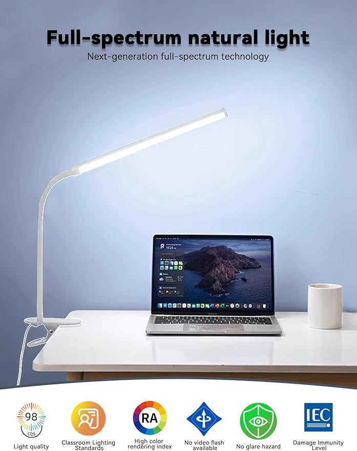 2 Pack LED Desk Lamp with Clamp, Desk Lamps for Home Office Three Colors Dimming, Computer Desk Monitor Light Bar Curved, Clip on Reading Accessories Lighting, Work from Home Essentials