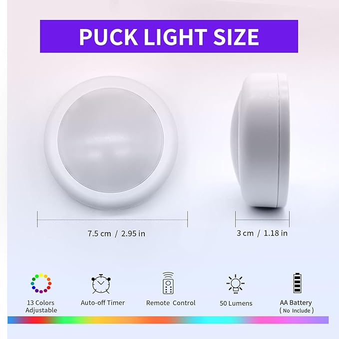 LED Puck Lights with Remote Control,Wireless Under Cabinet Lighting Battery Operated, Dimmable Timing Function Push Lights for Kitchen Cabinets, Christmas, Bedrooms (6 Packs)