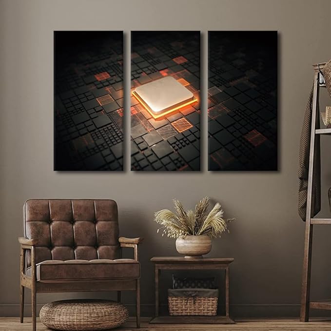 TUMOVO Wall Art 3 Panel Home Decor Computer Processors CPU Poster Canvas Wall Art Pictures Bathroom Decor CPU Concept Contemporary Artwork Wall Decor Print on Canvas Framed Ready to Hang(28" Wx42 H)
