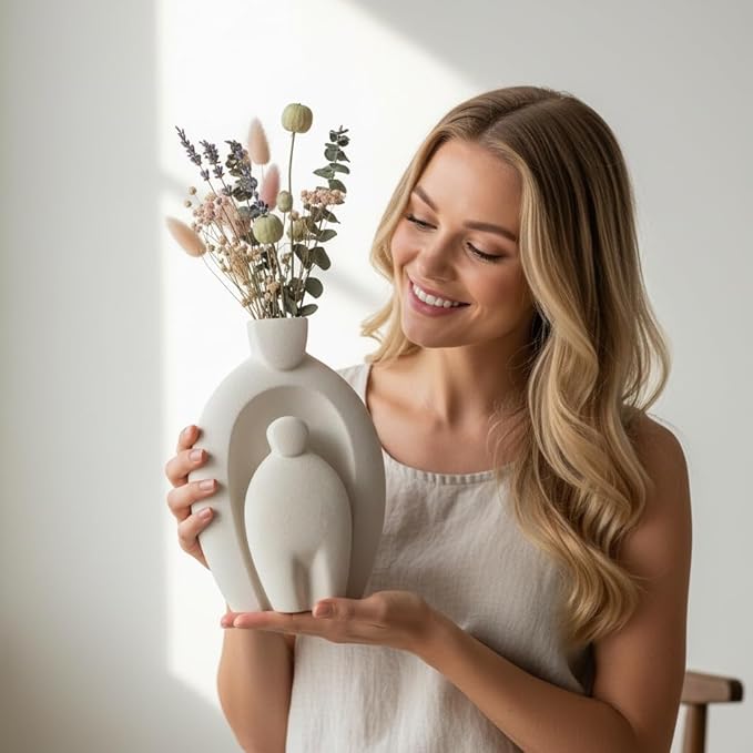 Bohemian Style Shelf Decoration (2-Piece Set), a Modern Home Decoration Flower vase, Suitable for Desktop, Fireplace Rack, Bookshelf, Living Room Art Combination Ornaments, (White)