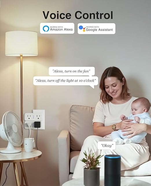 15A Dual Smart Plug 4 Pack, GHome Smart Plugs that Work with Alexa and Google Home, 2-in-1 Compact Smart Outlet Timer with APP Remote Control, 2.4GHz Wi-Fi Only, No Hub Required, FCC Listed