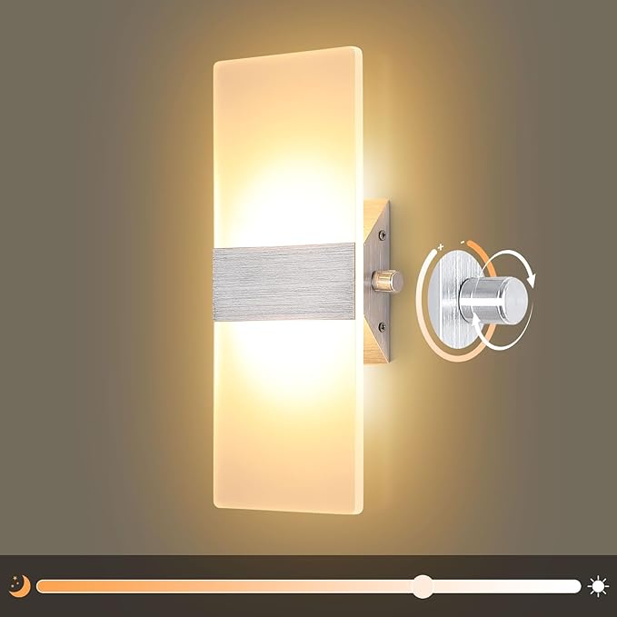 LIGHTESS Modern Wall Sconces Dimmable Switch 12W LED Wall Lights Up Down Wall Lamp Acrylic for Bedrooms Hallway Corridor, Warm White, HS621-2