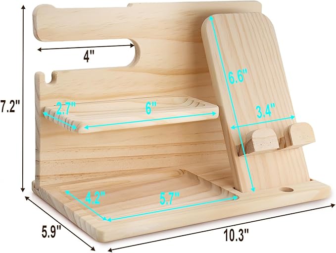 Nightstand Organizer for Men Night Stand Organizers Men Bedside Organizer Phone Holder Wood Phone Docking Station Wood Desk Organizer Mens Birthday Souvenir Ideas(Beige)