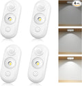 LED Motion Sensor Puck Lights, Small Rechargeable Under Cabinet Light, Dimmable Daylight White Closet Lights, Wireless Under Cabinet Lighting for Drawer, Kitchen (4 Pack, White)