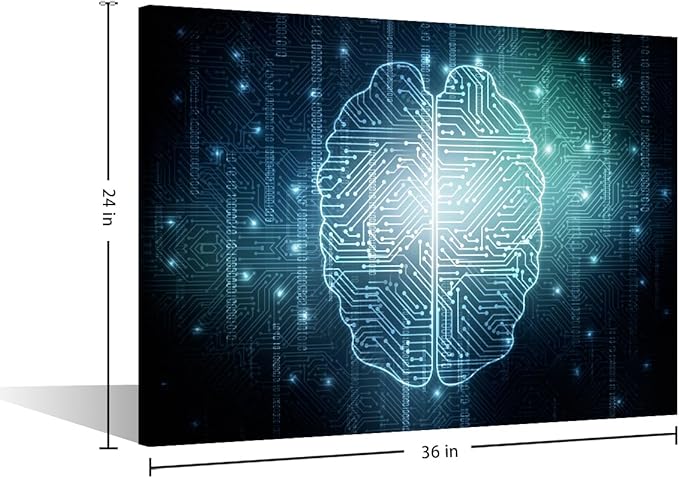 TUMOVO Artificial Intelligence Brain Wall Art for Bedroom Digital Age Canvas Painting CPU Concept Large Wall Art for Living Room Contemporary Home Decor 1 Panel Stretched Frame, 36x24in