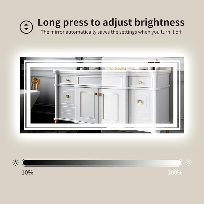 WTTY LED Mirror for Bathroom 72"x32",Large Modern LED Bathroom Mirror with Backlit and Front Light,Stepless Dimmable,Anti-Fog,Lighted Bathroom Vanity Mirror,Shatter-Proof,Memory Function