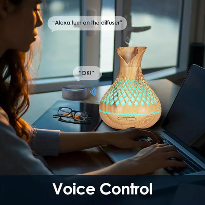 Smart WiFi Essential Oil Diffuser, 500ml Aromatherapy Diffuser Humidifier for Large Room, Works with App & Alexa Google Home Voice Control, 7 LED, Create Schedules and 4 Timer, Auto Off, Light Wood