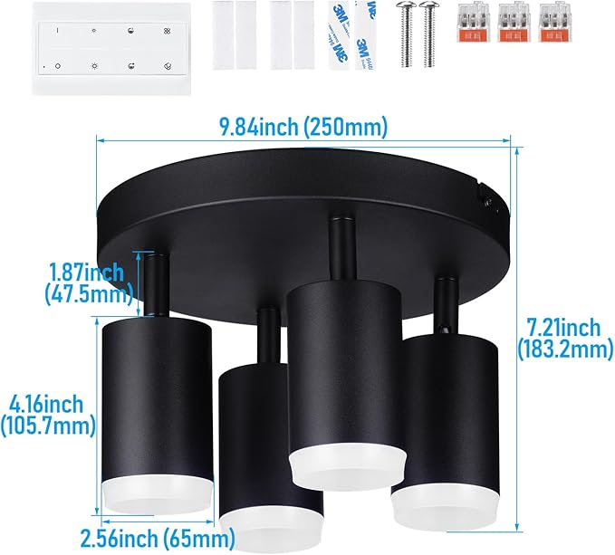 LEONLITE Smart LED Ceiling Spotlight Fixture, Dimmable Ceiling Spot Lights Indoor, CRI90, Work with 2.4GHz WiFi & Bluetooth, 4 Lights Flush Mount, APP Voice Control, 16 Million Colors, Black