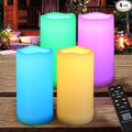 4-Pack Multicolor 3x6 Outdoor LED Pillar Candles with Timer and Remote - IP64 Waterproof Color Changing LED Pillar Candles - Battery Operated Flickering Flameless Candle Unscented