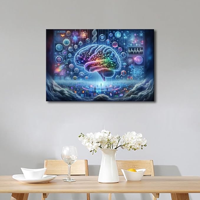 Wall Art for Living Room Digital Brain Canvas Wall Art for Bedroom Artificial Intelligence Picture for House Wall Decor Human Brain Posters for Room Neural Network Prints Wall Decor 16"Wx24"Hx1 Panel
