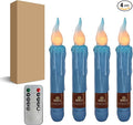 Dark Blue Flameless Short Taper Candles, Real Wax Hand Dipped LED Battery Operated with Remote, Flickering Flame Lights for Festival Party Home Décor, 6.7 Inch Primitive Flameless Candles, 4PCS