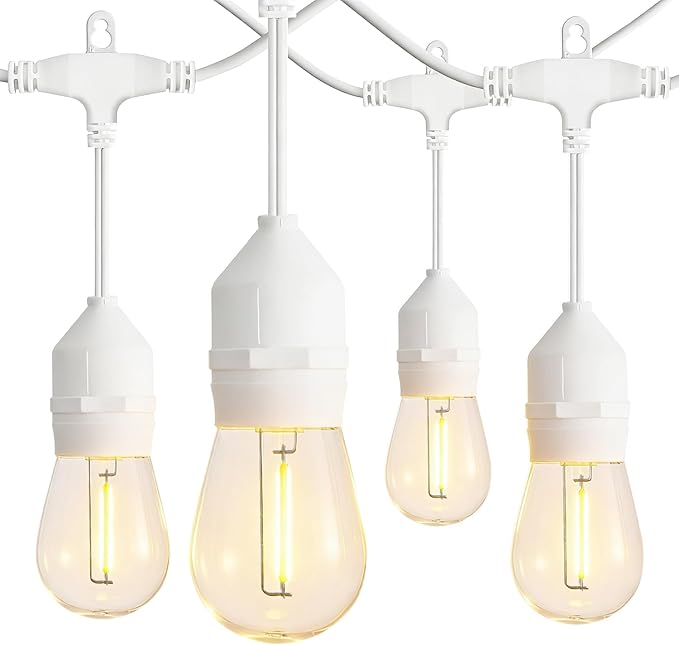 Banord Outdoor String Lights, 48FT Waterproof Patio Lights with 1W Dimmable LED Bulbs, White Hanging String Lights for Outdoor Backyard, Garden, Deck, Porch, Gazebo, Balcony, Camping, Party