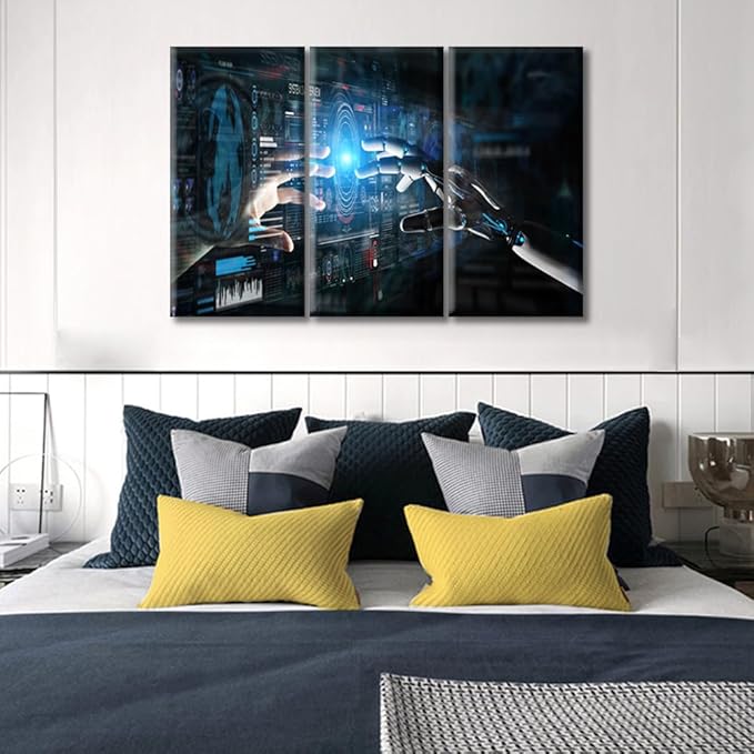 Computer Processors CPU Pictures Bedroom Wall Decor Virtual Network Framed Wall Art Canvas Paintings Home Decor Wall Print on Canvas Giclee Gallery-Wrapped Posters and Prints (42" Wx28 H)