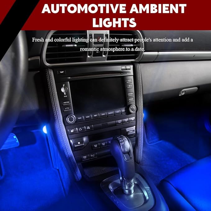 Car Interior LED Lights, Automotive Ambient Neon Light Kit with USB Port, Automotive Under Dash Decoration Night Lamp for Men and Women, 4 in 1 Decoration Lights for Car, Garden, Home, Part (Blue)