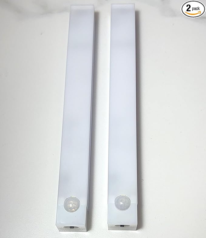 2-Pack, 12-Inch, LED Motion Sensor Cabinet Light, USB Rechargeable, Magnetic Mount, 120° Detection, White