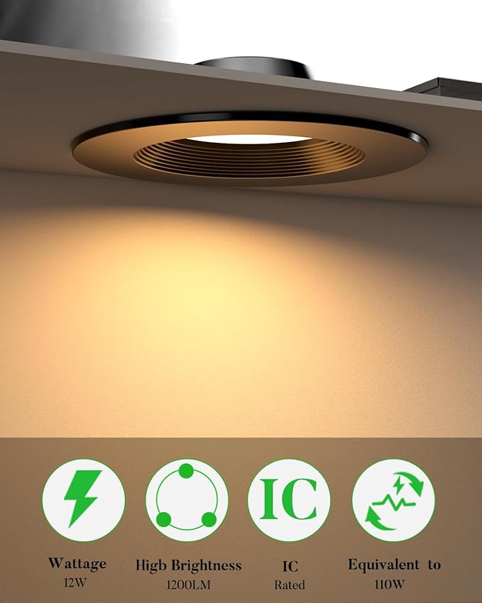 Lightdot 6 Inch Recessed Lighting 12 Pack Black, 12W Dimmable LED Downlight 3CCT Selectable (3000K/4000K/5000K), Anti-Glare Slim Canless Ceiling Light