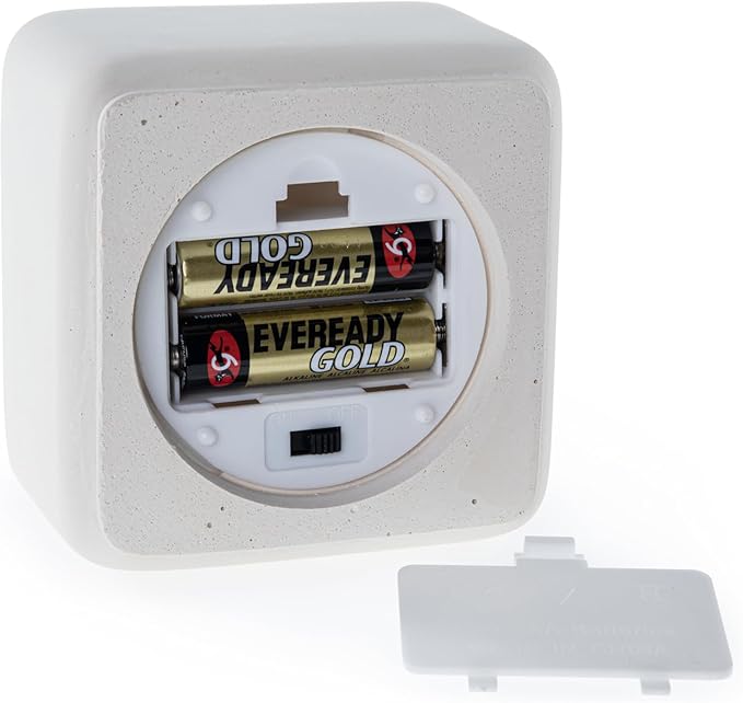 Square Flameless Candles (Ivory) - LED Flickering Fake Candles - Made of Real Wax in a Cement Base - an Ideal Gift.