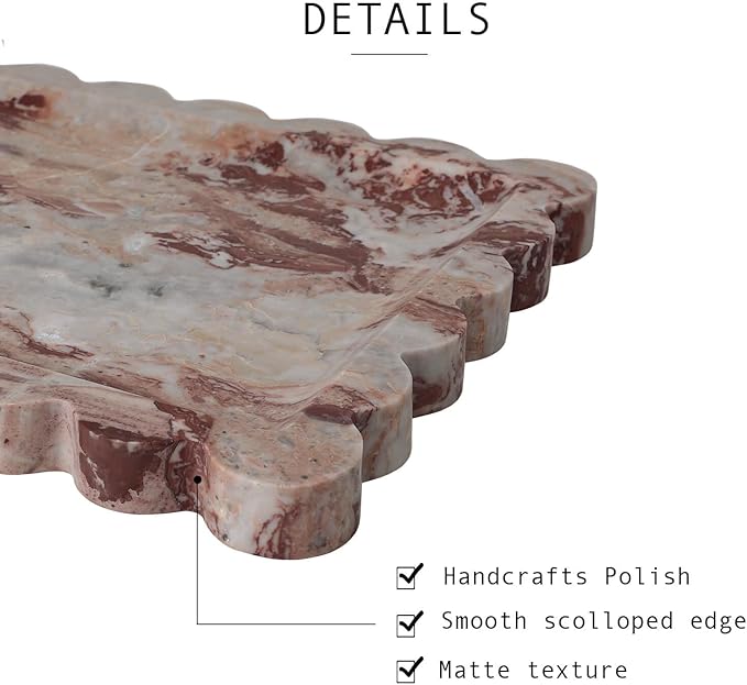 Real Luxurious Natural Scalloped Marble Vanity Tray - 10.8"x8" Rectangle - Decorative Catch All Tray for Bathroom, Kitchen, Dresser & Home Decor