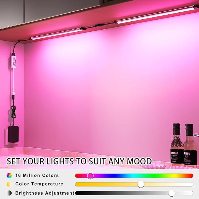 Under Cabinet LED Lighting, Dimmable Under Counter Lights, WiFi Smart Controlled,RGB,12 Inch, Multicolor Linkable Lamps with Remote Control, Compatible with Alexa Google Home (6 Pack)