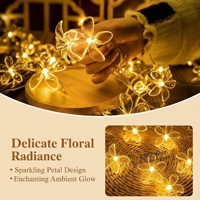 Fielegen 20 LED Cherry Blossom Flower String Lights for Bedroom, 9.84FT Battery Operated Fairy Lights Indoor Decorative Lights for Valentine's Day Home Garden Wedding Party Festival Decor