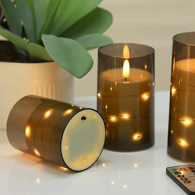 Flameless Candles with Remote, Battery Operated LED Candles with Timer for Romantic Ambiance and Home Decor, Durable Acrylic Shell with Embedded Star String
