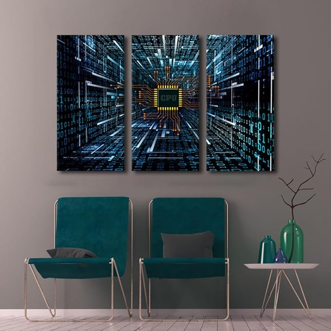 Canvas Wall Art for Living Room Electronic PC Large Wall Art CPU Concept Paintings Modern Artwork Computer Chip Contemporary Home Decor Print On Canvas for Bedroom Office Ready to Hang (24"Wx36"H)