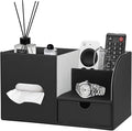 PU Leather Square Tissue Box Cover with Tray and Organizer,Multi-Function Remote Control Tissue Holder for Vanity, Nightstand,Bathroom,Home and Office