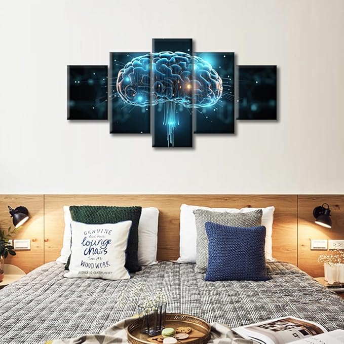 Smart Brain Wall Art for Bedroom Artificial Intelligence Technology Wall Decor Brain Framed Canvas Art Pictures House Deocr for Living Room Office Wall Art Framed Ready to Hang (60"Wx32"H)