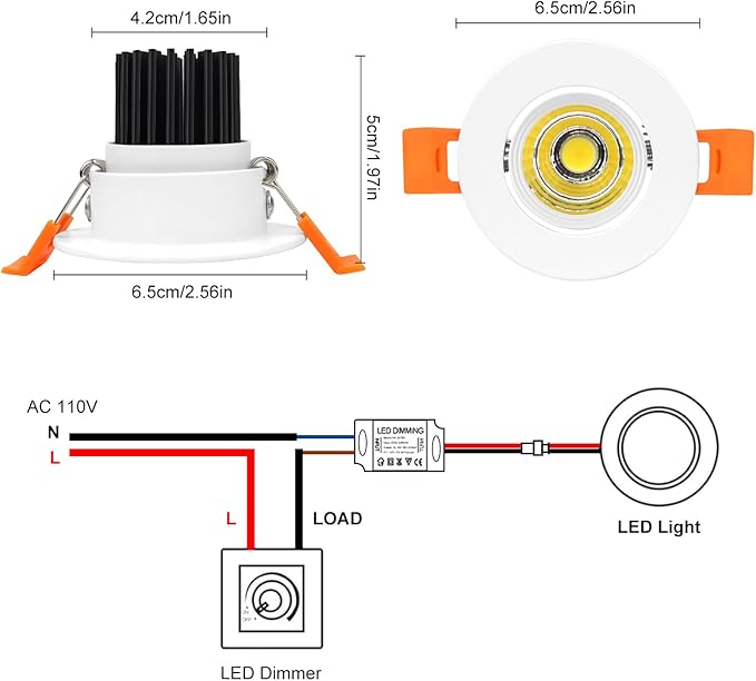 inShareplus 2 Inch LED Downlight, 3W Recessed Lighting COB Dimmable, 5000K Daylight White, CRI80, Ceiling Lights with LED Driver, 6 Pack